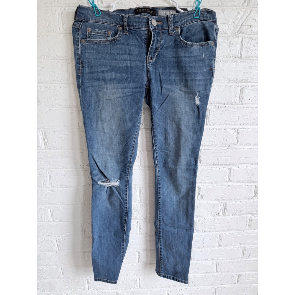 Aeropostale Skinny Jeans Women Blue Denim Distressed‎ Size 6 Short